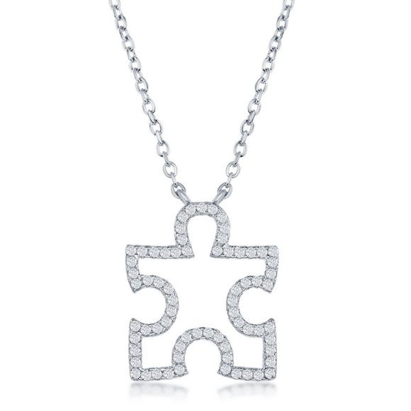 Sterling Silver Cz Open Puzzle Piece Necklace - Picture 1 of 1
